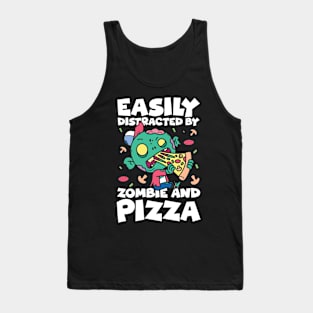 Easily Distracted By Zombie and Pizza - Funny Zombie Tank Top